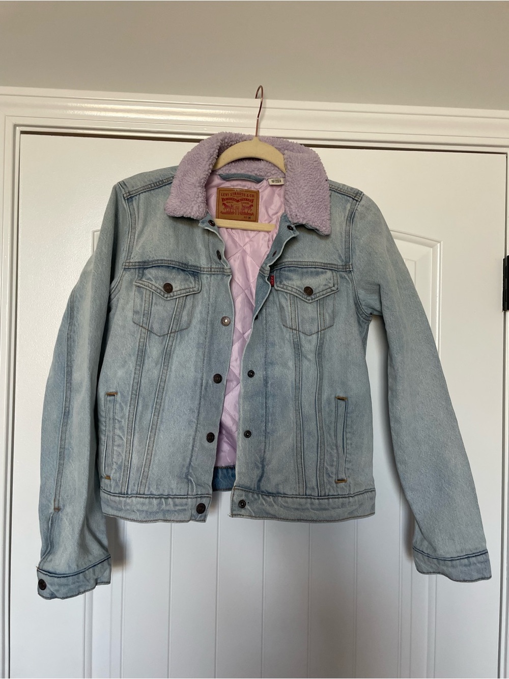 Levi's Light Blue Denim Jacket with Lilac Sherpa Collar